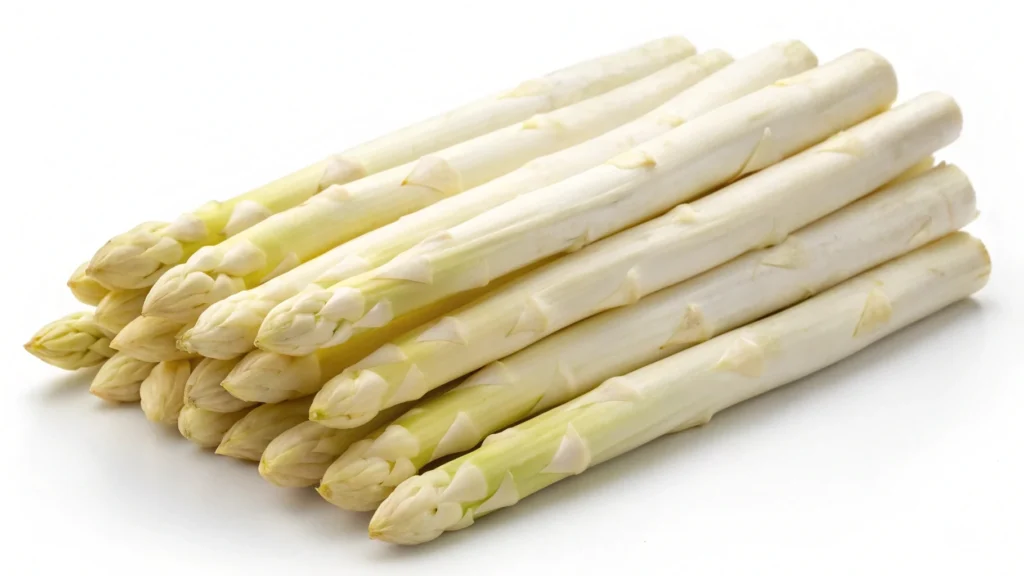 Asperges blanches fraîches, épluchées et prêtes à cuire.